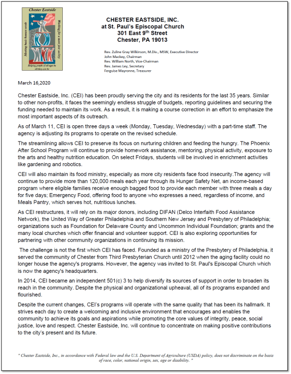 CEI Public Statement - 3-16-20